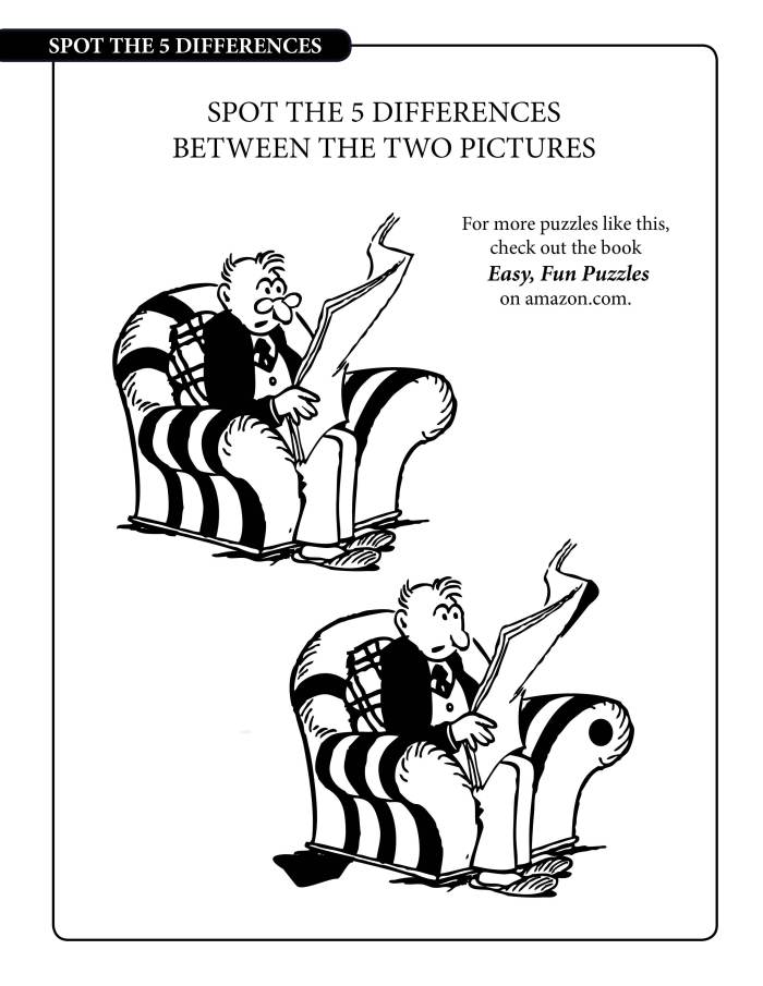 Spot the 5 Differences -- Sample Page, Easy, Fun Puzzles